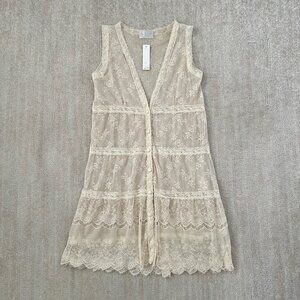 NWT 213 Industry Sheer Boho Festival Lace Button Up Long Vest Blouse Top S